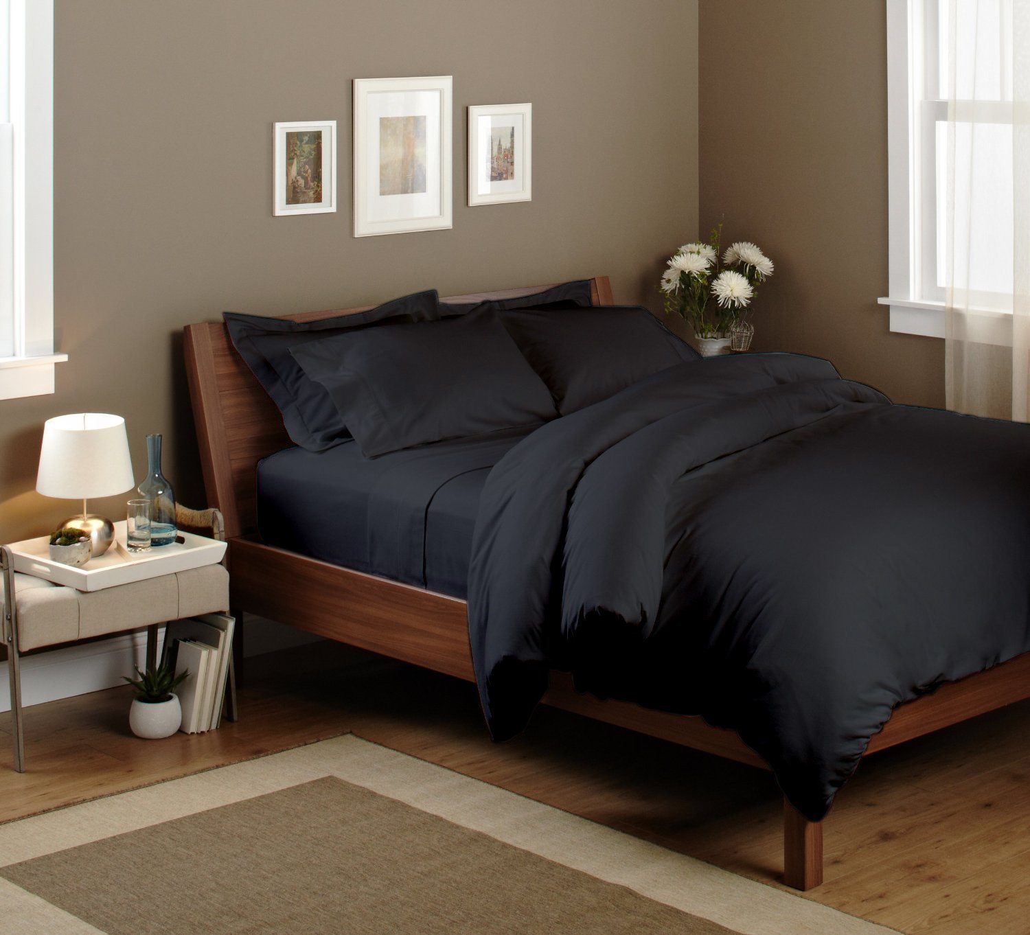 300 Thread-Count Egyptian Cotton 3-Piece Luxury Duvet Cover Set California King Solid Elephant Grey