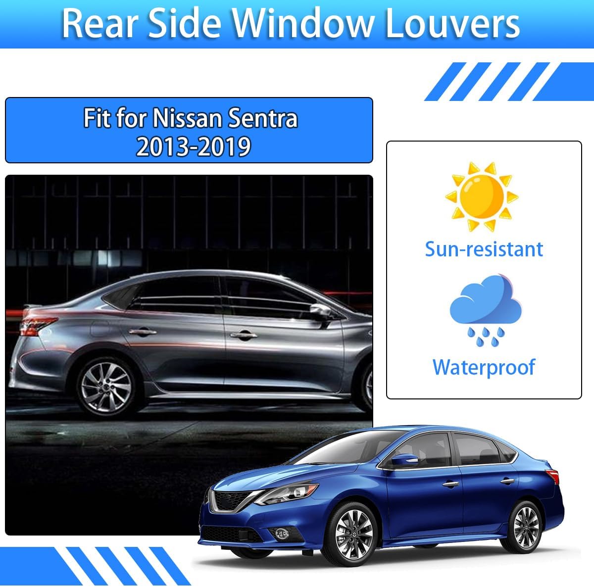 for Nissan Sentra 2013-2019 Exterior Accessories Sporty Car Rear Side Window Louvers Air Vent Scoop Shades Cover Trim Blinds 2PCS(Carbon Fiber)