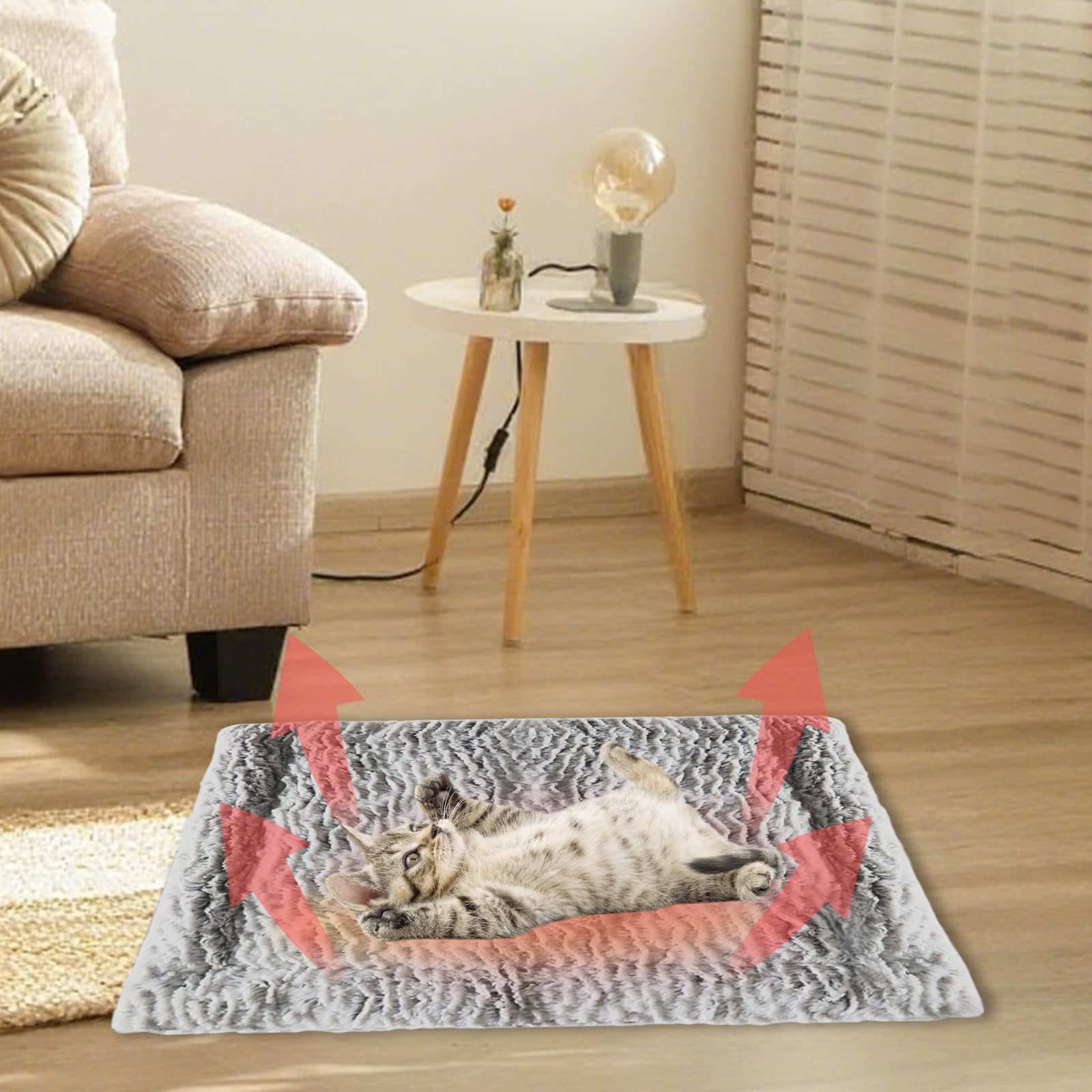 KIKAWORD Self Heating Cat Bed 50 x 60 CM,Self Warming Cat Heated Pad,Thermal Pet Mat Blanket Soft,Noiseless,Electric-Free for Kitten Puppy Indoor & Outdoor Pets