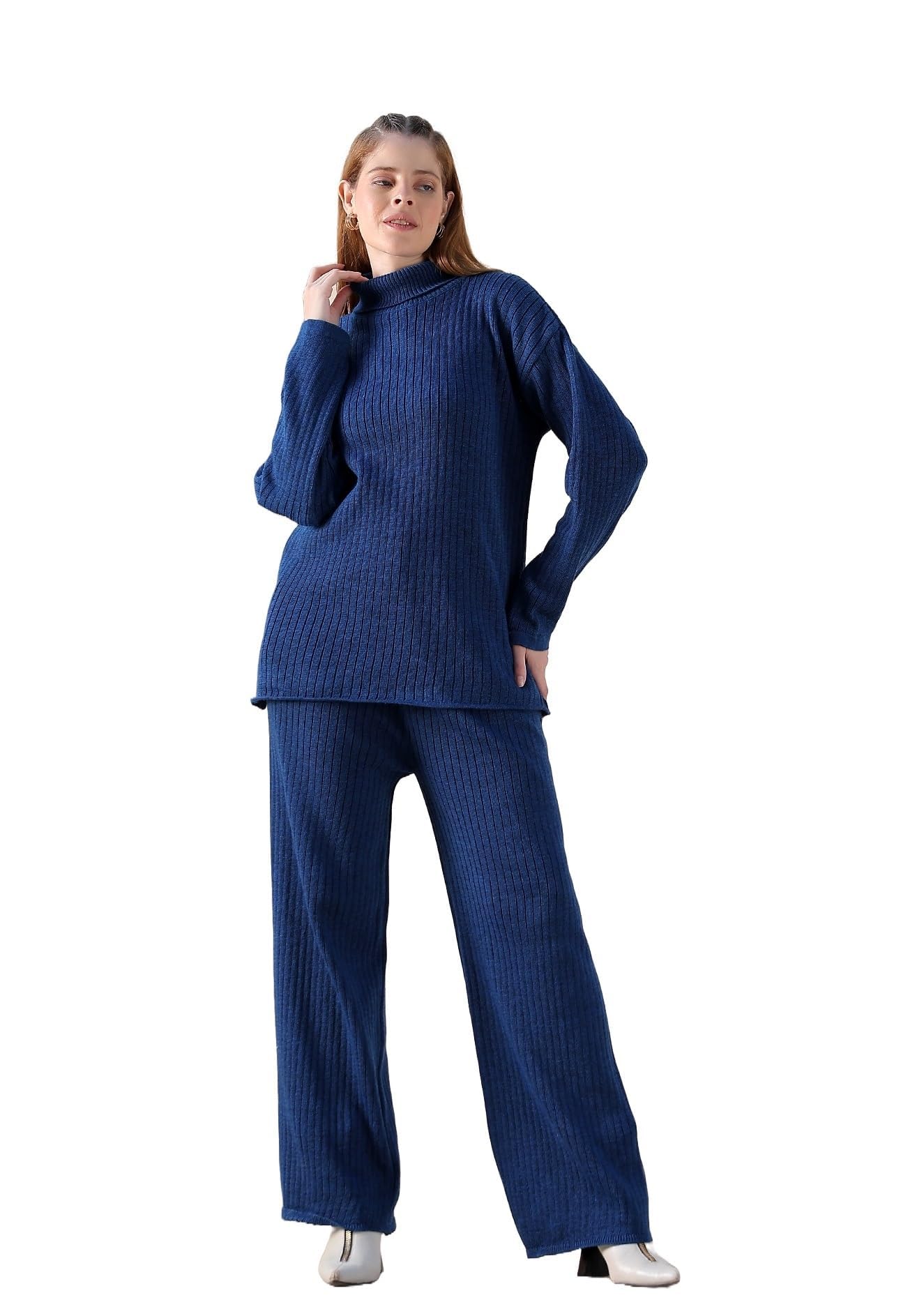 kvetoo Women Winter Coord Set Wool Blend High Neck Sweater and Wide Leg Pants Warm Tracksuit Pajama Set Two Piece Knitwear Travel Wear for Lounge Casual Office-picture-4