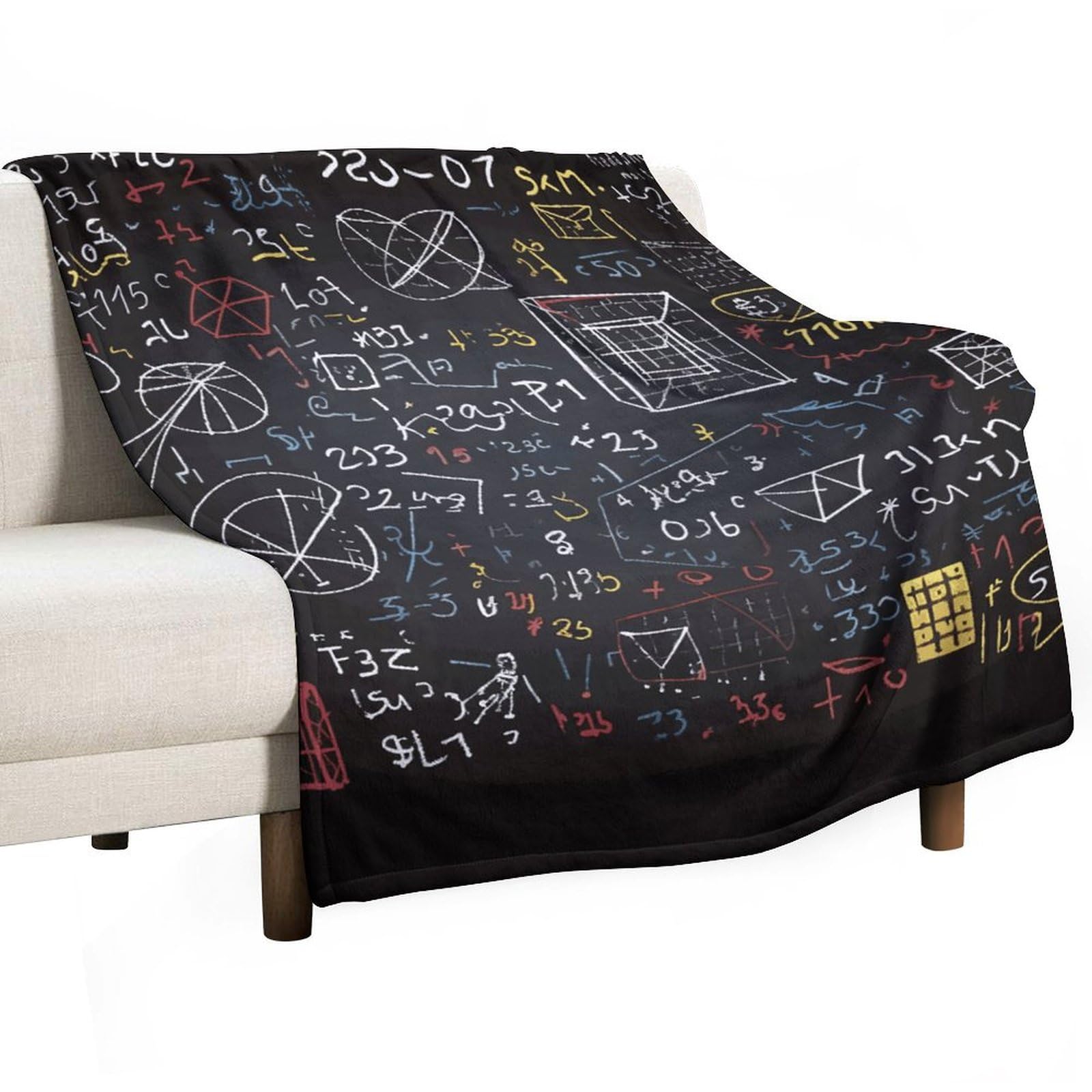 Plaid mathematiques en flanelle legere 140x178 cm pour lit et canape