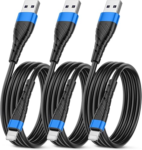 Miniatura 22 de OIITH Paquete de 3 cables de carga para iPhone con certificación MFi de Apple, cable de carga largo Lightning de 6 pies, cable USB rápido de 2.4 A