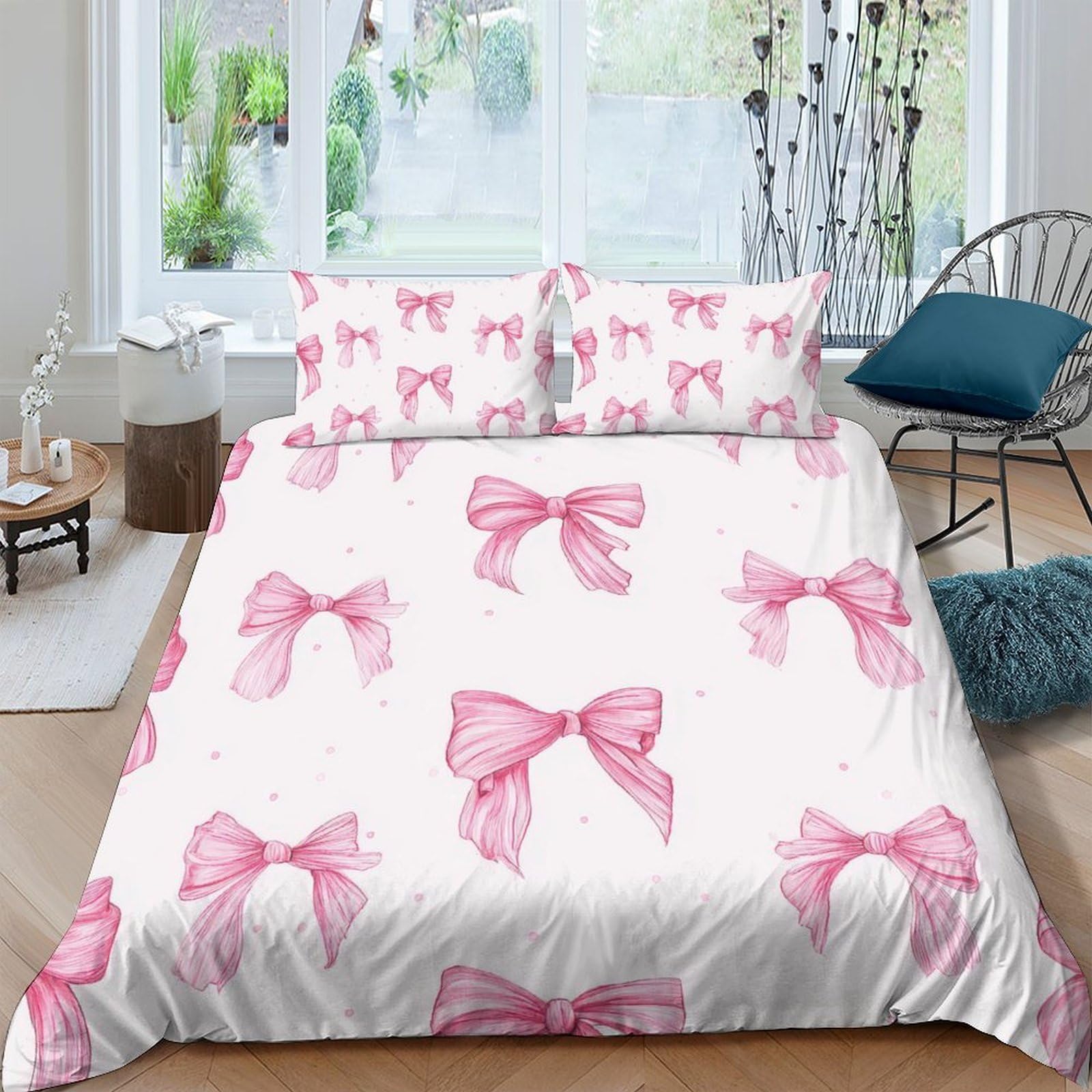 Ctjqhvkz Style-6 3D Printed Pink Bow Fitted Sheet Microfiber Non-Slip Bed Cover For Bedroom Decor, Machine Washable, Dustproof Single（135X200cm）
