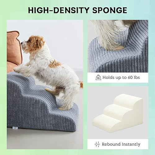 Miniatura 5 de Escaleras para perros y escalones para camas altas, 3 escalones de espuma de alta densidad, rampa impermeable para perros y gatos pequeños,