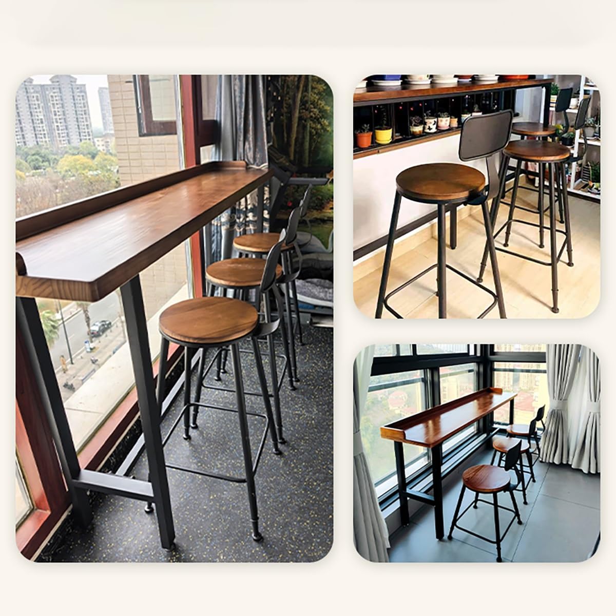 Mesa de bar de madera, mesa de comedor alta industrial para cocina, cafetería, mostrador de desayuno