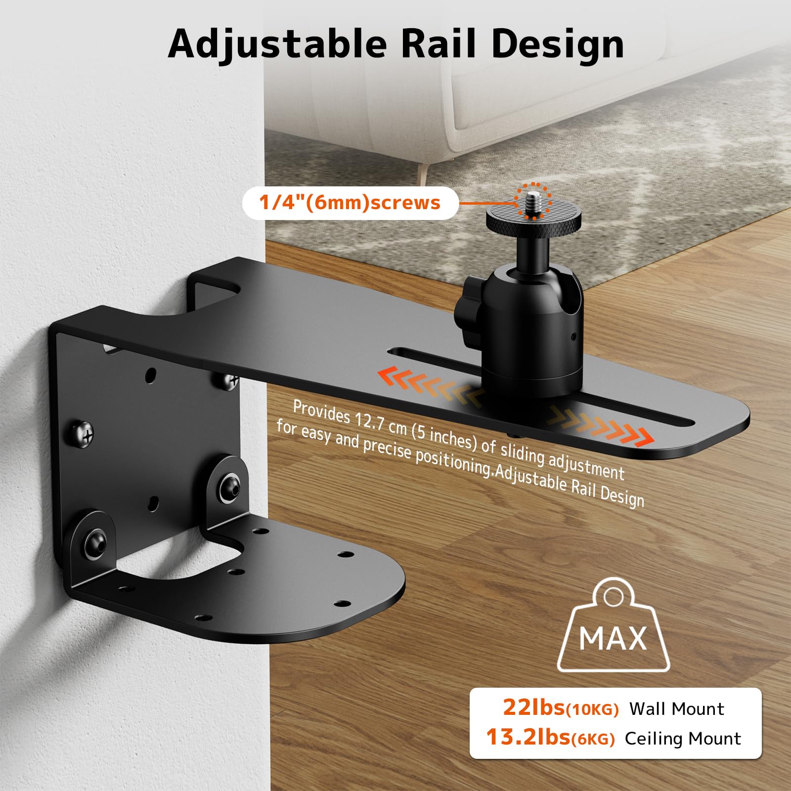 PUTORSEN Projektor Wandhalterung – Beamer Decken- und Wandhalterung Halter mit 1/4-Zoll Gewinde, bis 10 kg (Wand) / 6 kg (Decke), 360° drehbar & 12 cm verstellbar für Heimkino, Büro, Beamer Zubehör