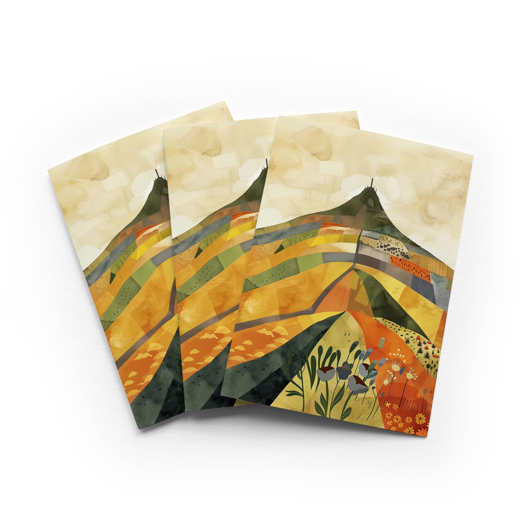 Glastonbury Tor Greeting Card Colourful Abstract Any Occasion Set of 3 Blank Inside 5x7 Inch 13x18 cm