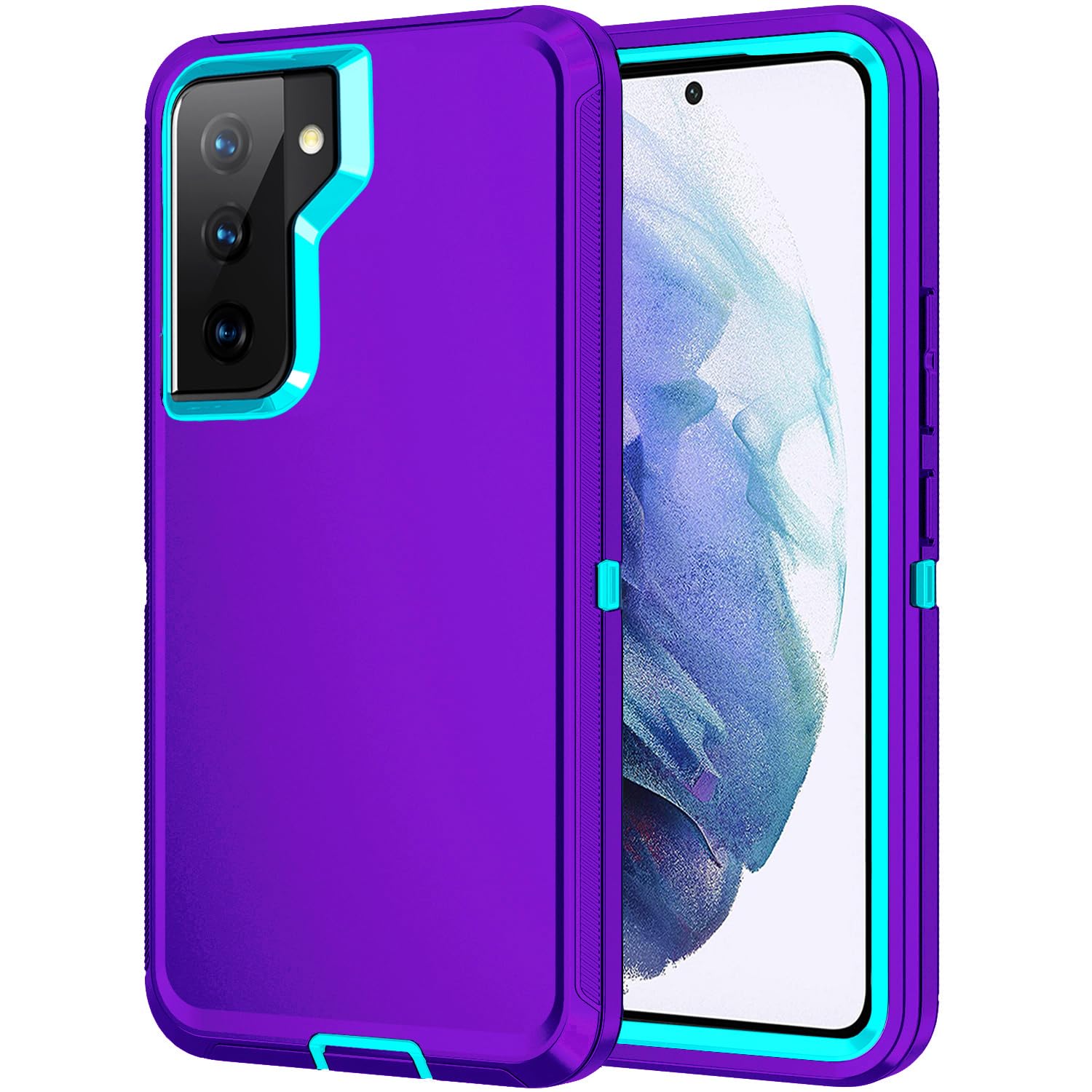 Mieziba for Galaxy S21 Plus Case,Heavy Duty Shockproof Dust/Drop Poof 3 Layers Full Bady Protection Rugged Cover Case for Galaxy S21 Plus,Purple/