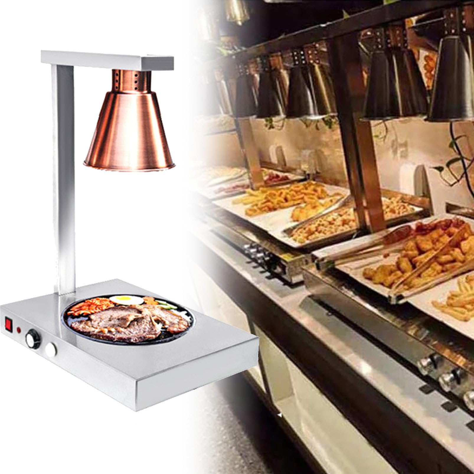 JKJZSALJ Commercial Food Warmer Lamp, Stainless Steel Buffet Heater For Restaurants And Kitchens, Ideal For Keeping Pizza And Food Warm,Bronze,singlehead