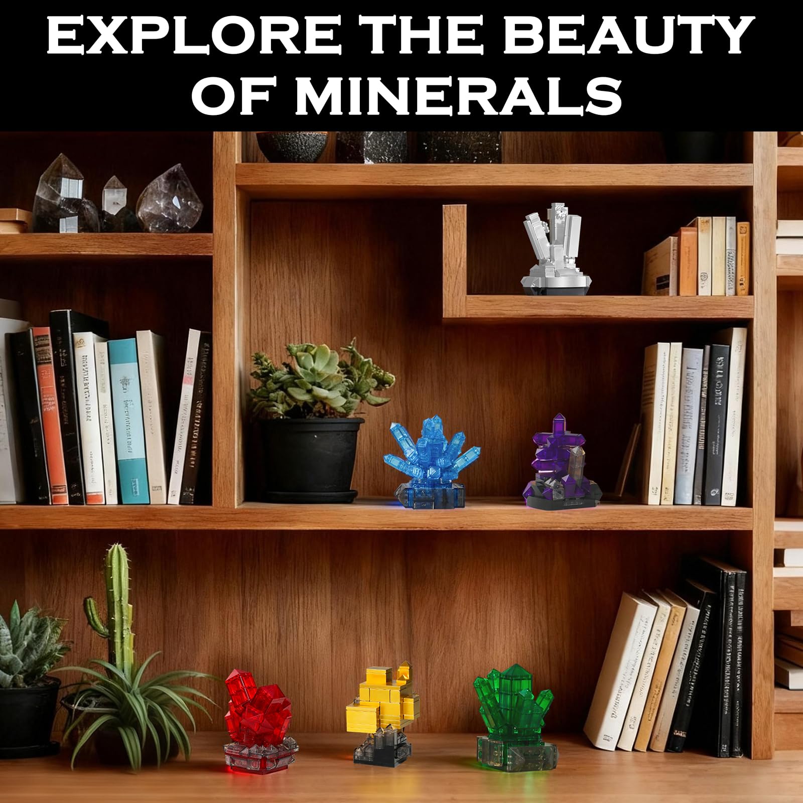 Mineral Building Set for Adults, 564PCS Geology Crystal Collection Kit with 6 Gems Models – Home and Office Decor for Adult, Elegant Desk Décor & Idea Gift for Men & Women