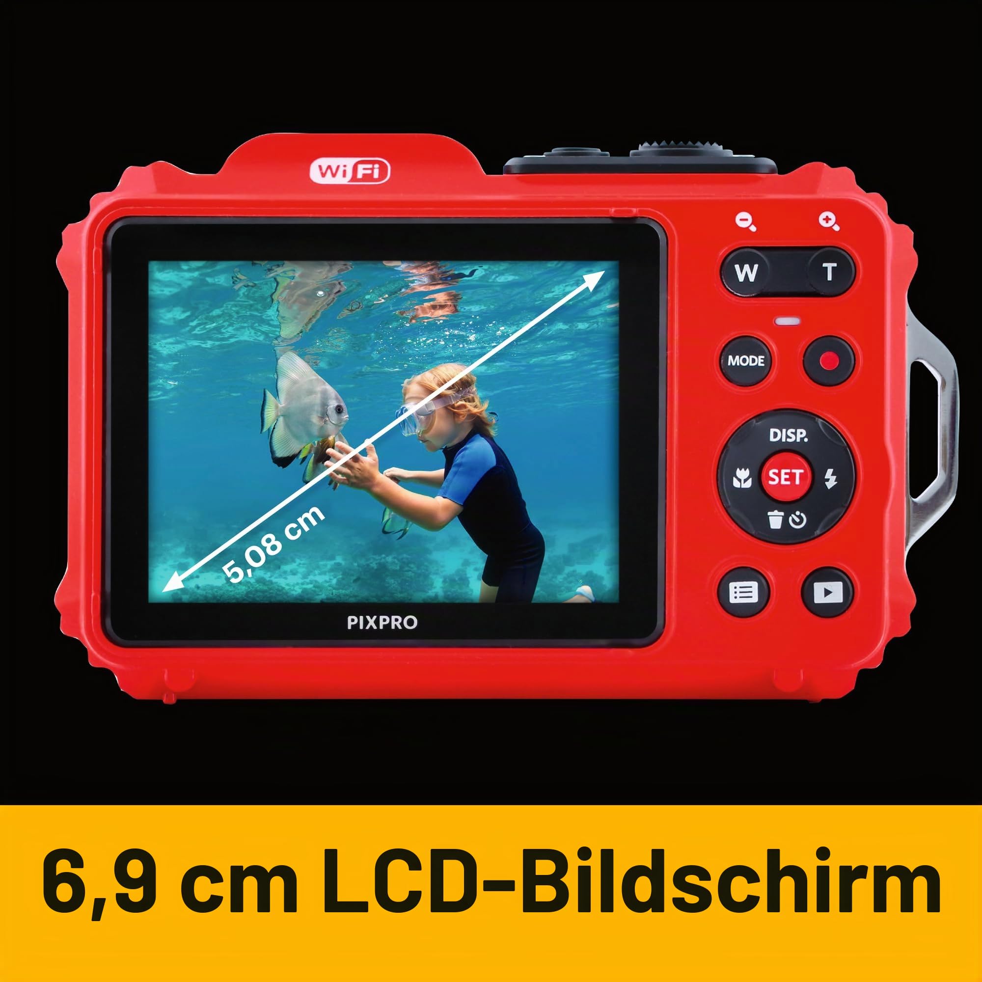 KODAK Pixpro Pack WPZ2 + 2 Akkus + 1 SD-Karte – Kompakt 16 M Pixel, wasserdicht bis 15 m, stoßfest, Video 720p, LCD-Display 2,7 Zoll – Li-Ion-Akku – Rot