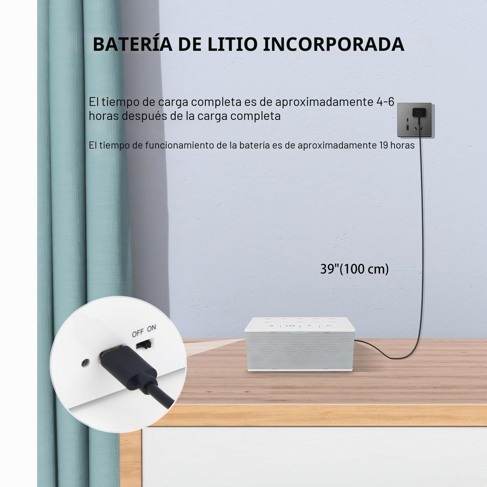 BIGMONAT Máquina De Ruido Blanco Portátil Para Adultos, Con Carga USB y 10 Sonidos Naturales - Para Privacidad De Oficina y Reducción De Ruido (Blanco)