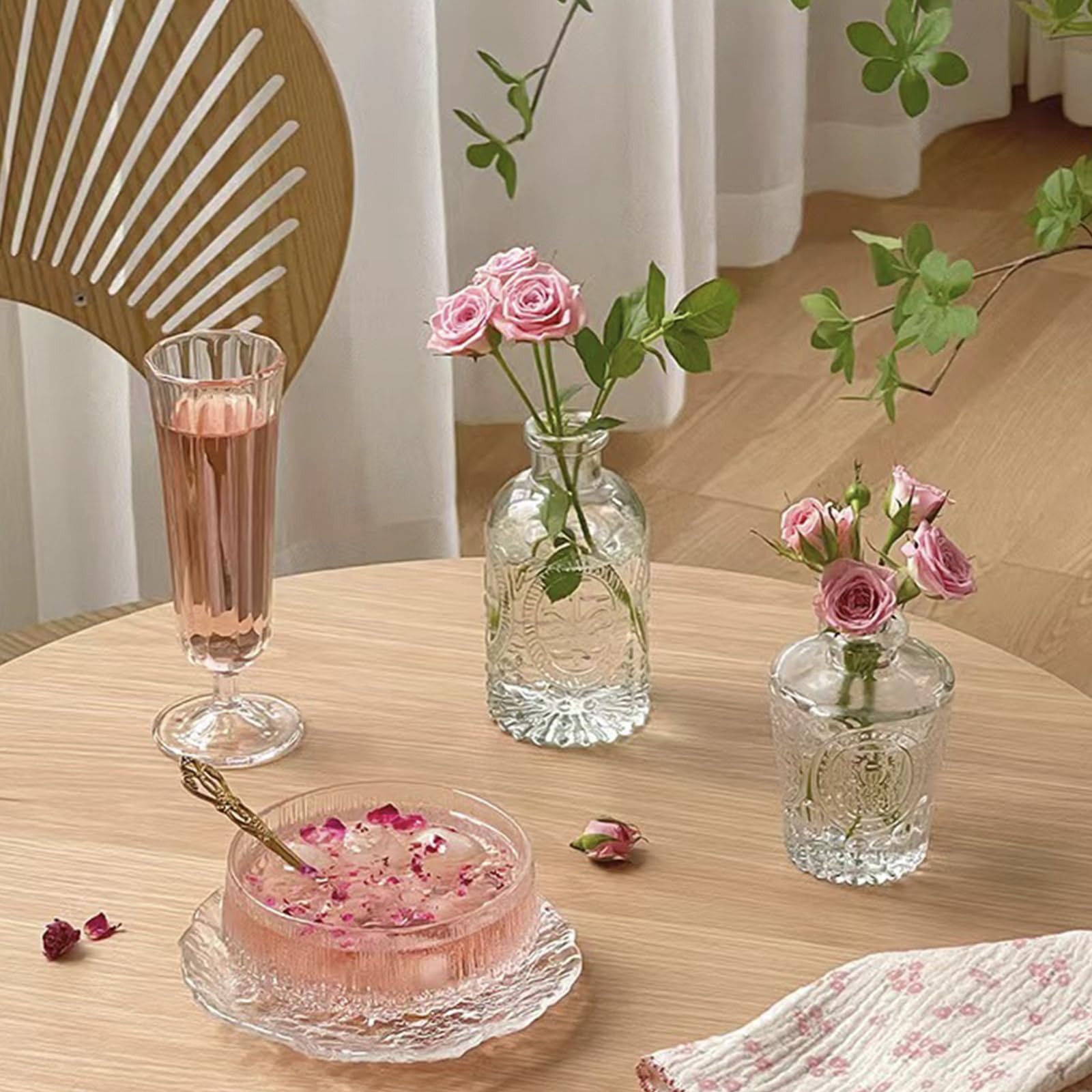 YUTUY Kleine Glasvase Set, 12 St., Vintage Deko, Mini Vasen, Tischvase, Blumenvase, Rund, Transparent, für Tischdeko, Hochzeitsdekorationen, Zuhause, Cafés, Gärten, Diffusor, frische/künstliche Blumen