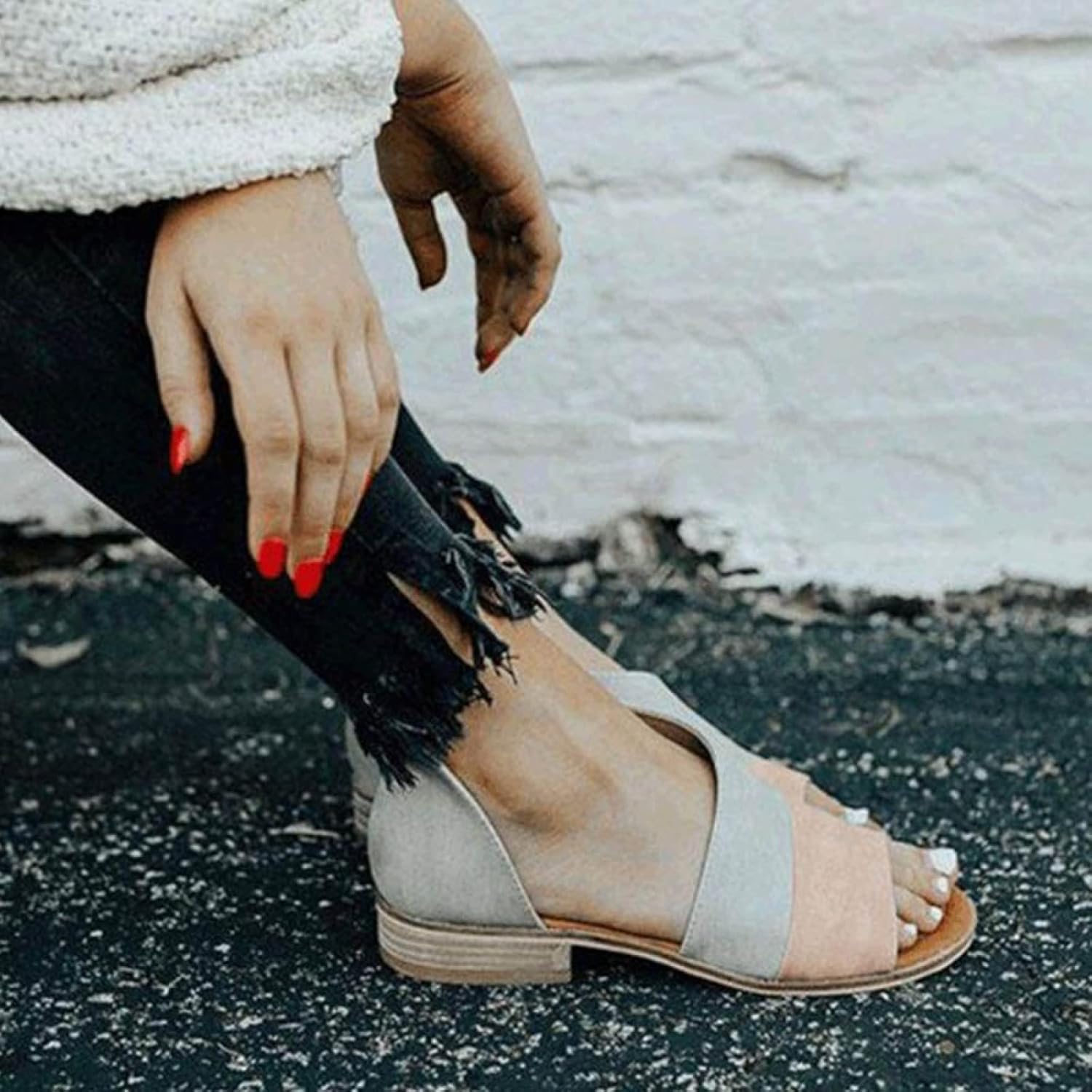 HIONRE Thick Bottom Open Toe Sandals,Large Size Color Matching Women's Shoes, Fashion Simple Sandals,Grey,40,Comfort and Support Sandals