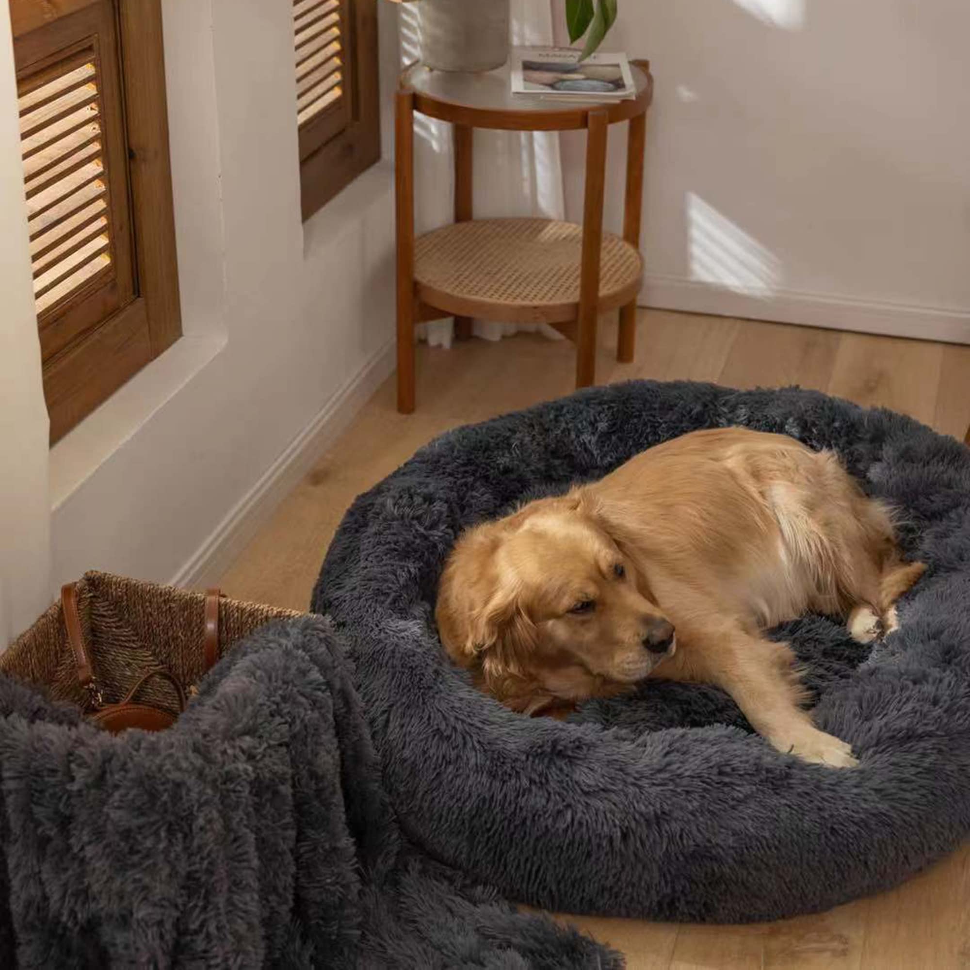 Cama redonda de felpa para gatos y perros, cama calmante para mascotas, suave y esponjosa, cojín para sofá de gato, tapete de cojín para cachorros, cama redonda para mascotas pequeña mediana grande,