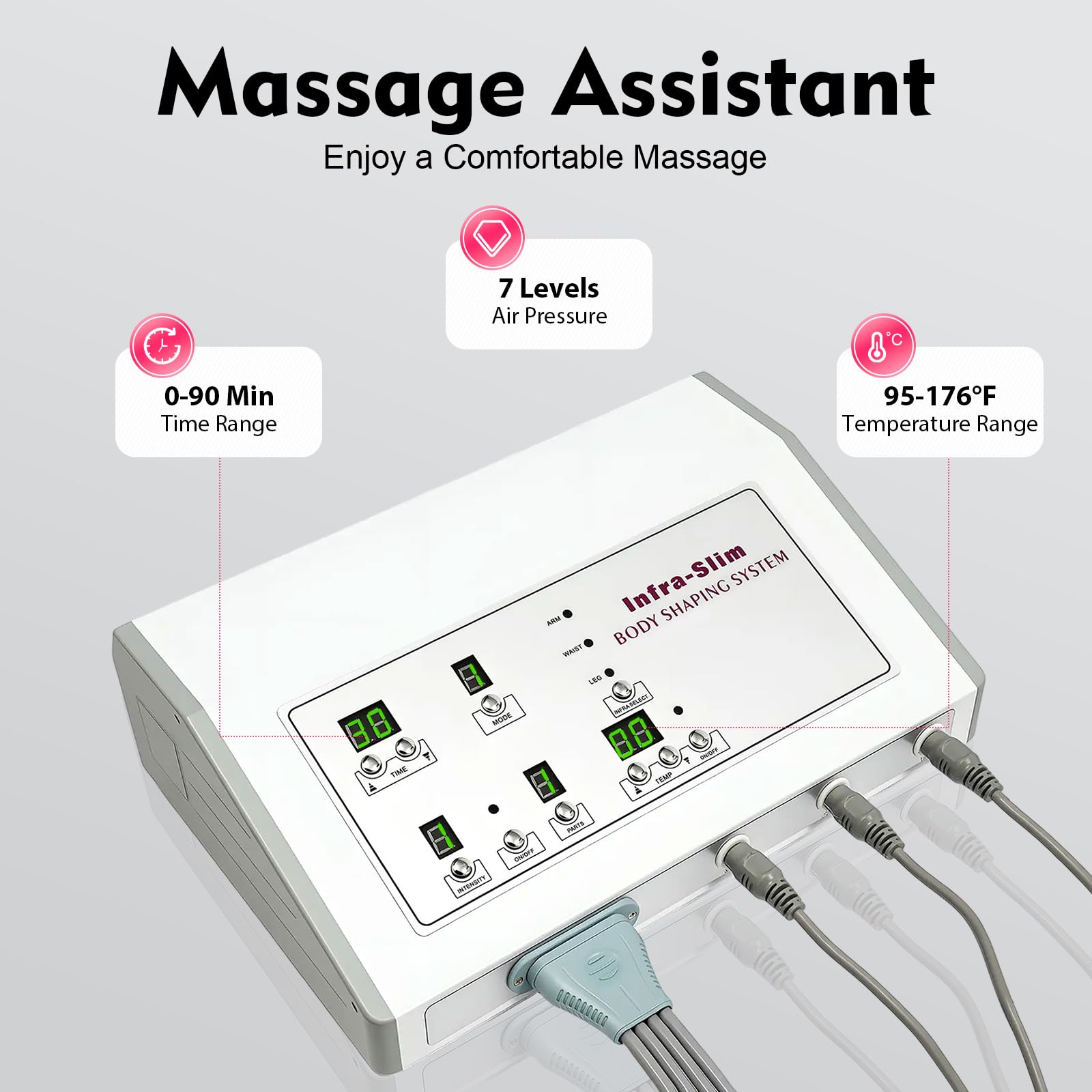 Lymphdrainage Gerät Ganzkörpermassagekostüm mit 7 Massageintensitätsstufen, Infrarotwärme und Luftdruckmassage, 35-80°C Warmhalten Rosa