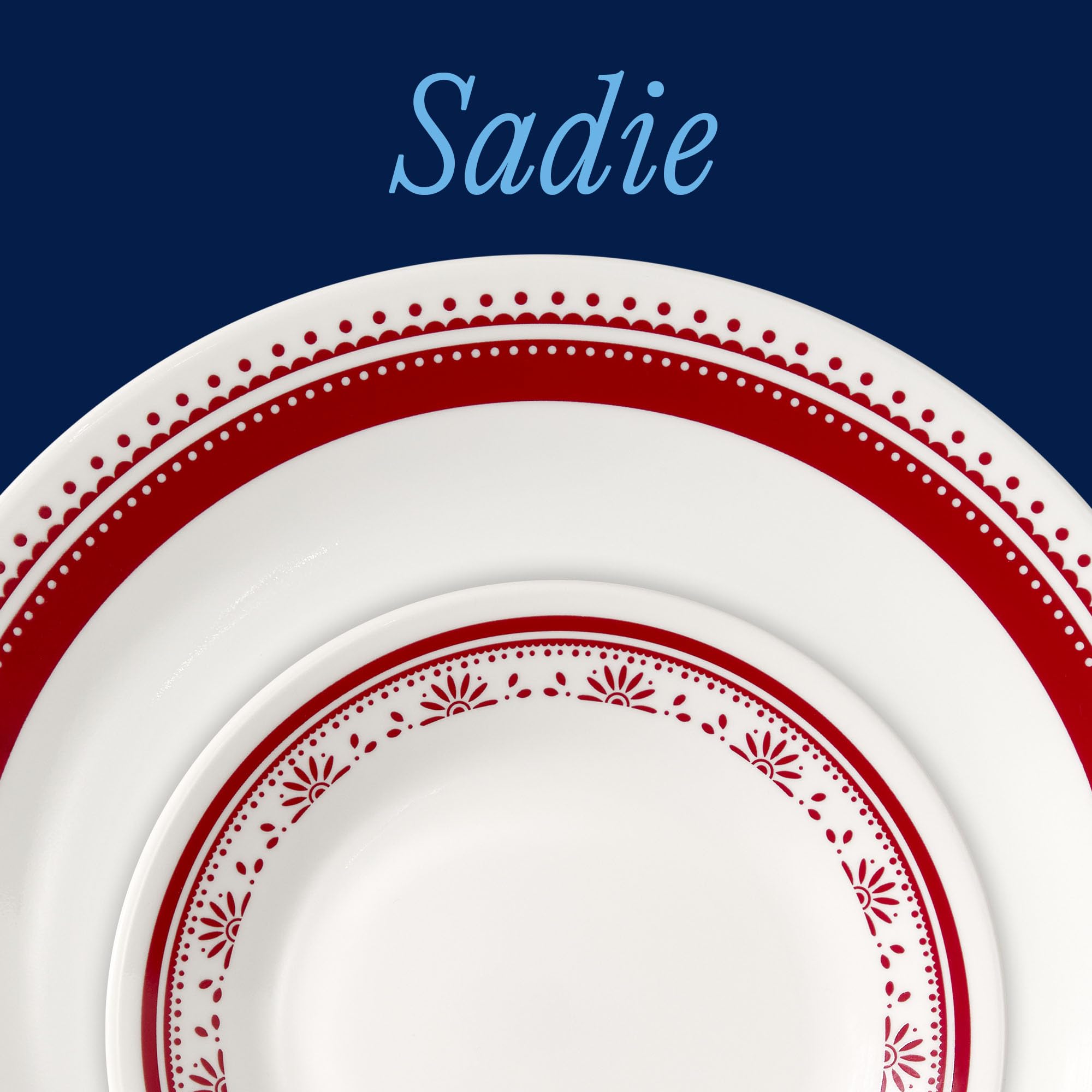 Corelle Everyday 18-teiliges Geschirr-Set, Service für 6 Personen, langlebig und umweltfreundlich, Glasplatte und Schüssel mit höherem Rand, mikrowellen- und spülmaschinenfest, Sadie