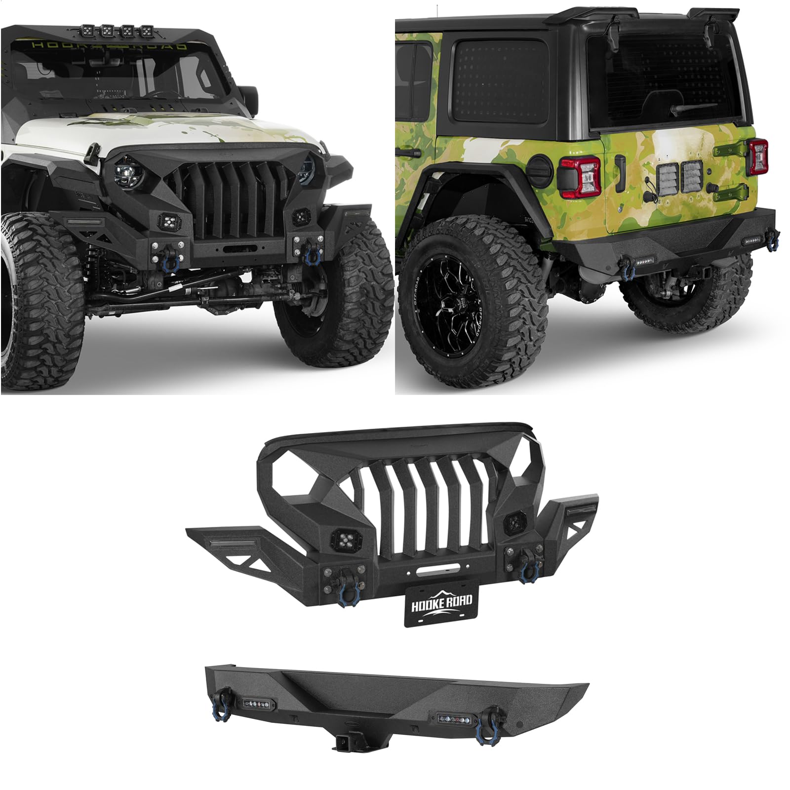 Wrangler Offroad madmax Grill + Front Bumper w/Wings, Winch Plate + Rear Bumper Kit for Jeep Wrangler JL 2018 2019 2020 2021 2022 2023 2024 2025 2026