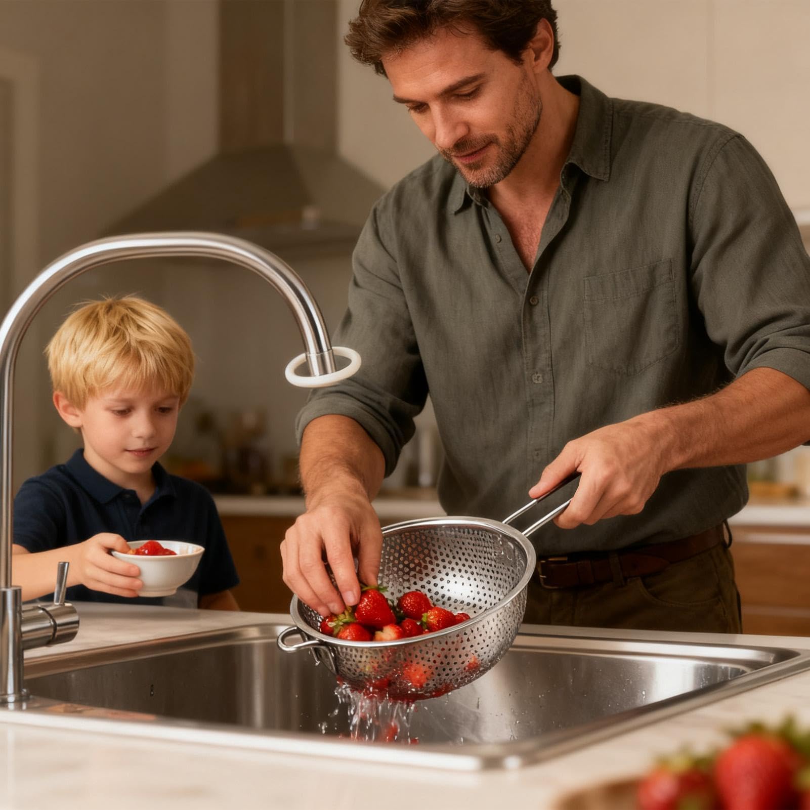 Scolapasta per cucina, in acciaio , a maglia fine, 24 cm, setaccio in metallo, filtro per alimenti, manico ergonomico, per pasta, verdure, frutta