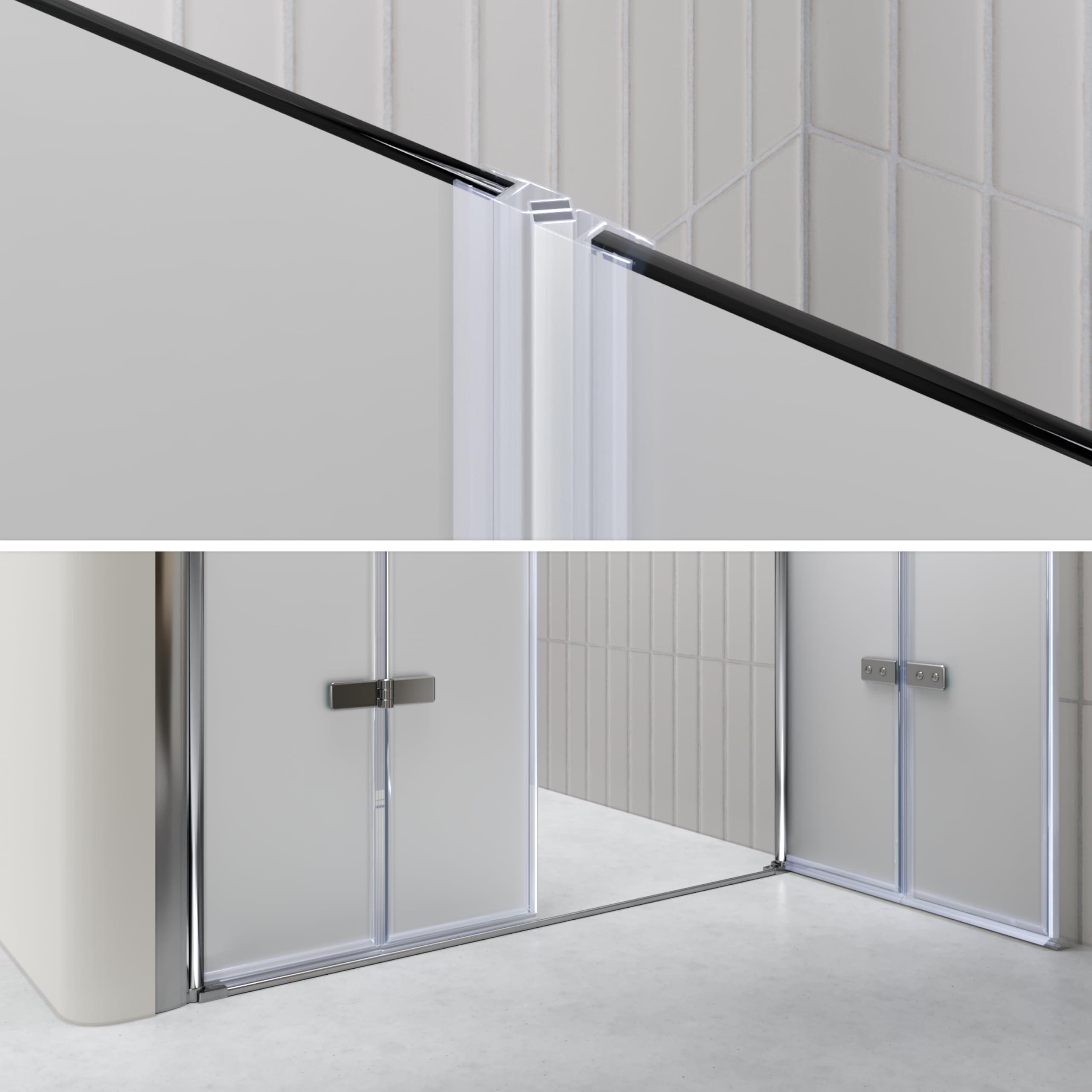 Mampara de Ducha Lena DT877 136-140x195 cm con Puertas Plegables, Perfiles Cromados y Cristal Templado Satinado