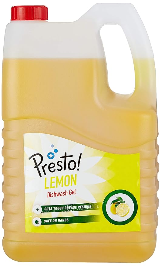 Presto! Dishwash Gel | Lemon | 5 Litre Refill Can | Dishwash Liquid | Cuts Through Grease | Safe On Hands