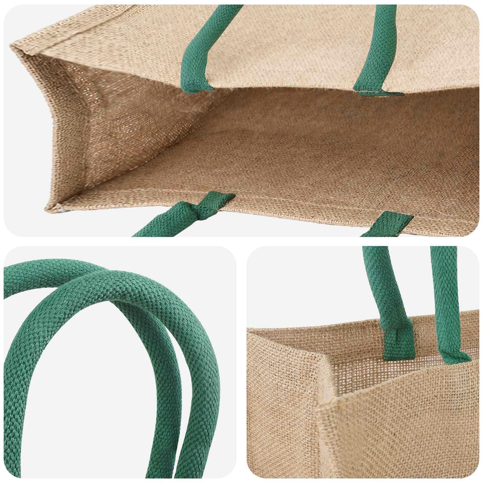 Zestaw 5 toreb na zakupy z juty, na co dzień i na zakupy, 26 x 22 x 14 cm, stabilna torba jutowa z laminowaną wyściółką wewnętrzną na zrównoważone wycieczki