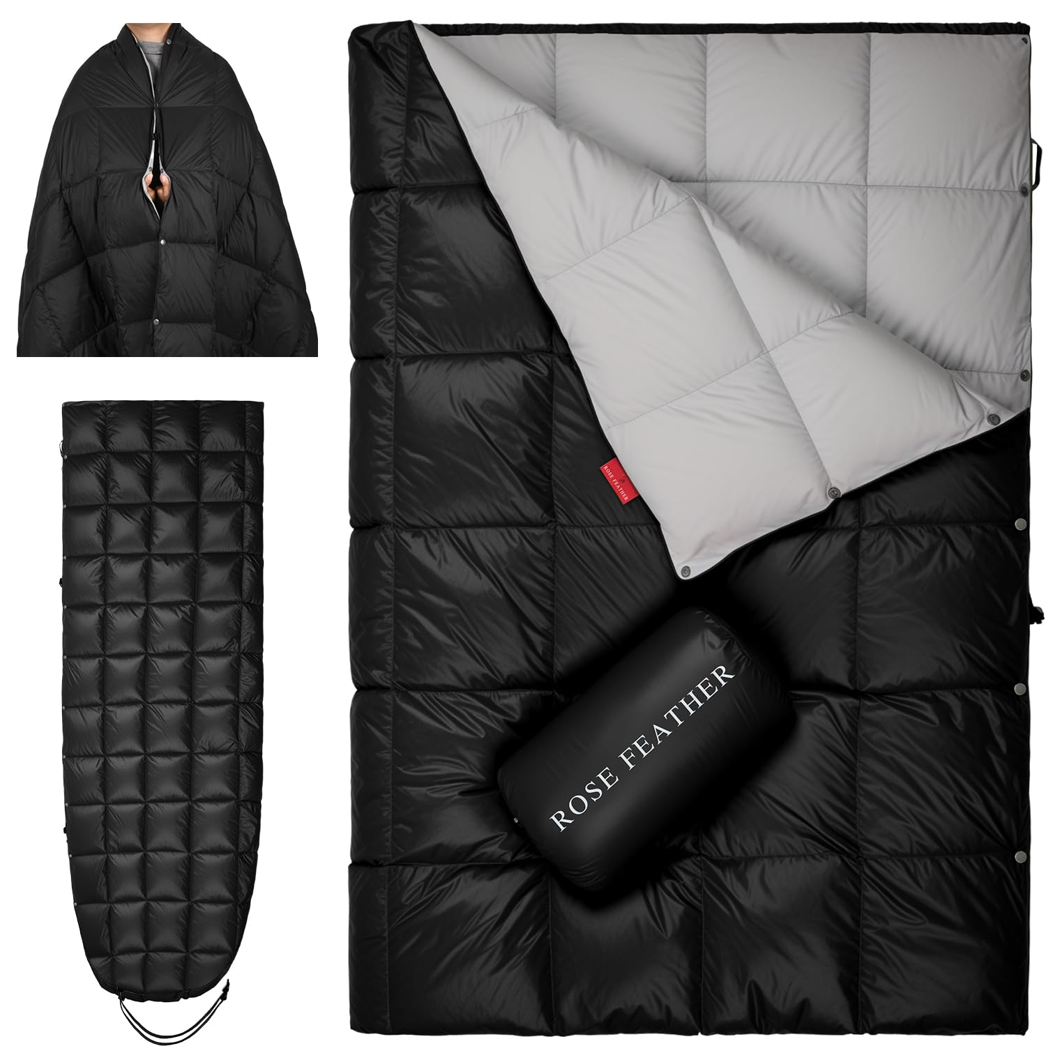 ROSE FEATHER Down Camping Blanket - Lightweight, Packable, Warm & Puffy Outdoor Travel Quilt for Sleep, Hiking, Backpacking, Stadium, Festivals,