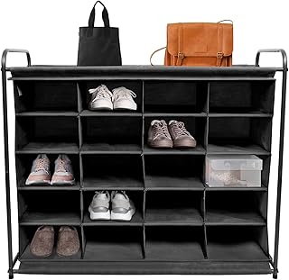 5-Tier Shoe Cubby with 20-Grid Storage, Shoe Rack Organizer for Maintaining Shoes, Stackable Cubby Shoe Rack, Easy-to-mobile Shoe Organizer Cubby for Entryway, Closet, Bedroom, Garage, Black