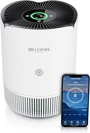 Brandson - Luftreiniger Allergiker WLAN - CADR 158 m³/h 50 m² - Air Purifier - Preisträger 2025 - Smart Home mit App - 4 Filter HEPA Aktivkohle – Tierhaare Pollen Staub Schimmel Viren Raucherzimmer