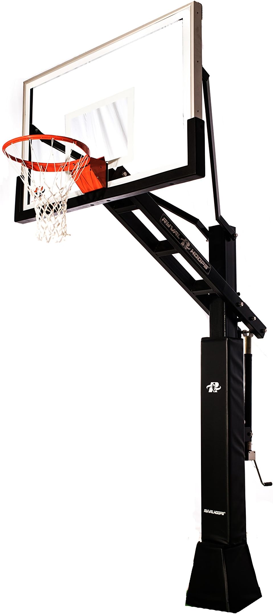 Ryval C660 Basketball Hoop - 60” Clear -View Tempered Glass Backboard, Height Adjustable for Children & Adults, In Ground Basketball Goal, Dual Spring Heavy Duty Flex Rim