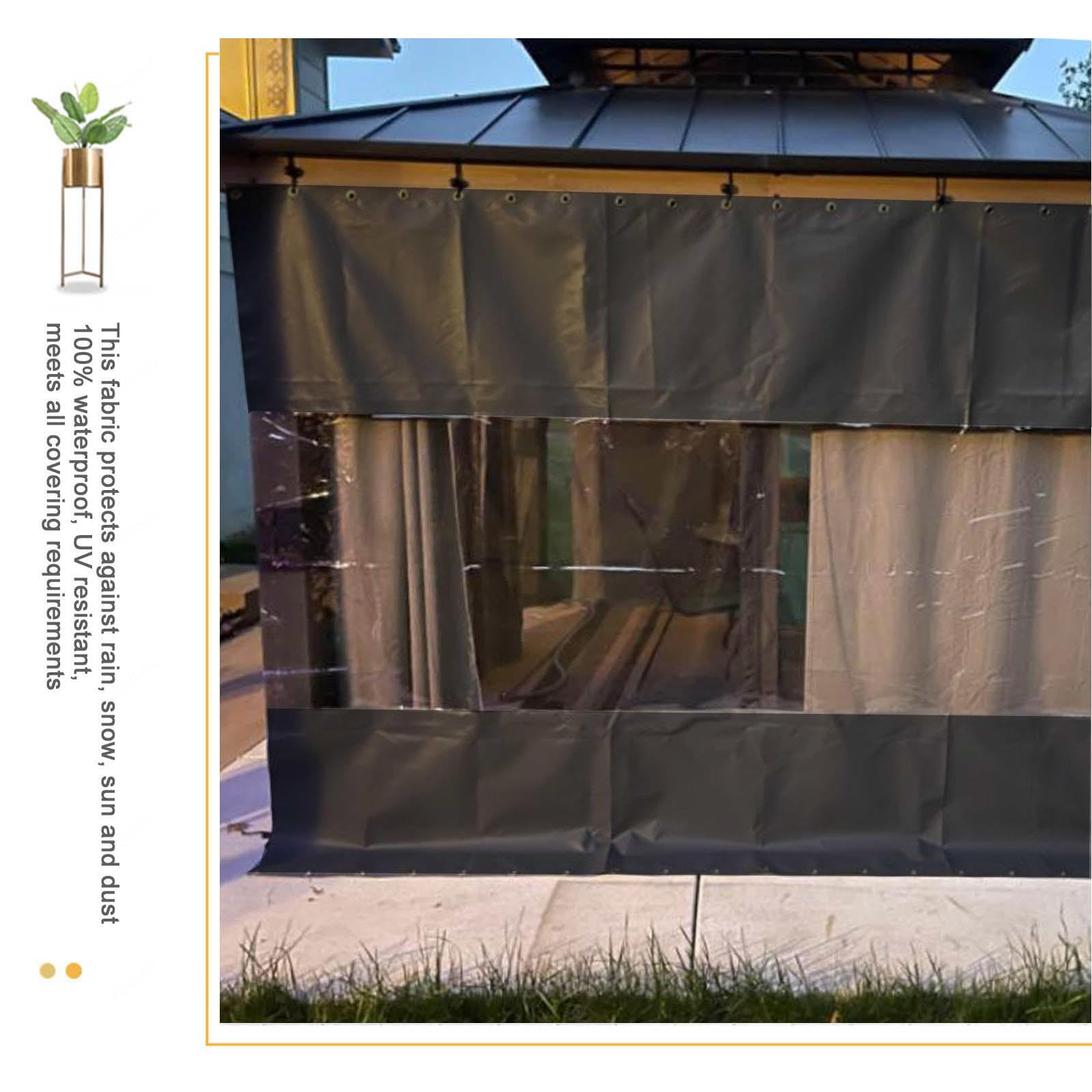 Rideaux Extérieurs En PVC Transparent 2,8x2 M - Imperméables, Avec Fermetures éclair - Pour Pergola, Terrasse - 11