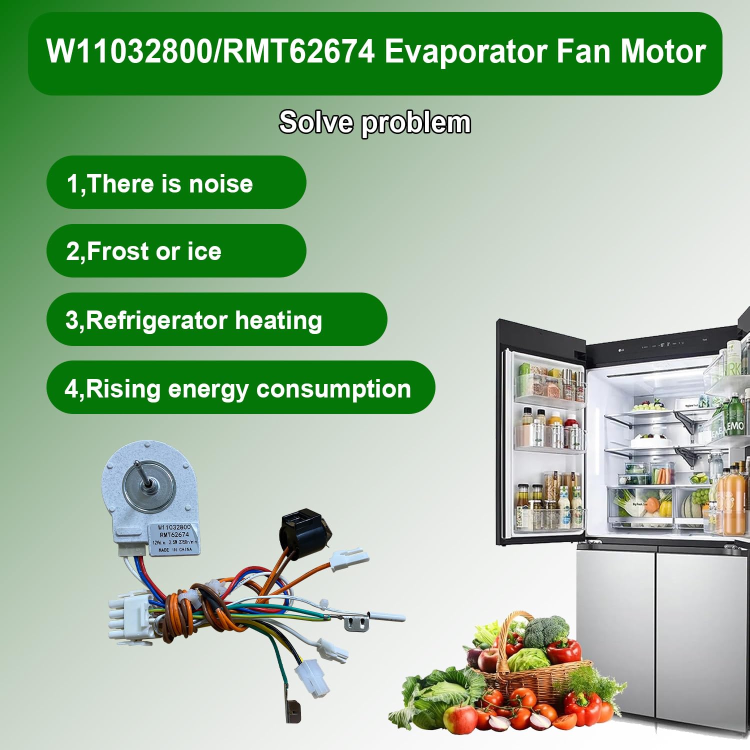 W11032800 Evaporator Fan Motor for Whirlpool KitchenAid Maytag Kenmore JennAir Refrigerator, Replace W10728094 4461668 AP6038340 PS11770336 EAP11770336 DLB5985WPEC Fridge Freezer Fan Motor