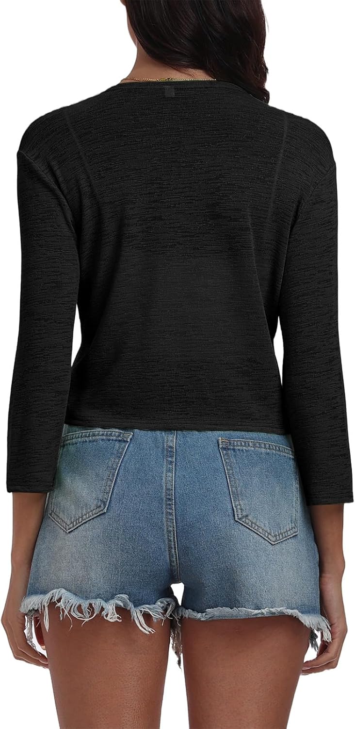 PrinStory Women's Tie Front Shrug 3/4 Sleeve Bolero Cardigan Lightweight Summer Casual Short Shawl Top S-4XL - Image 7