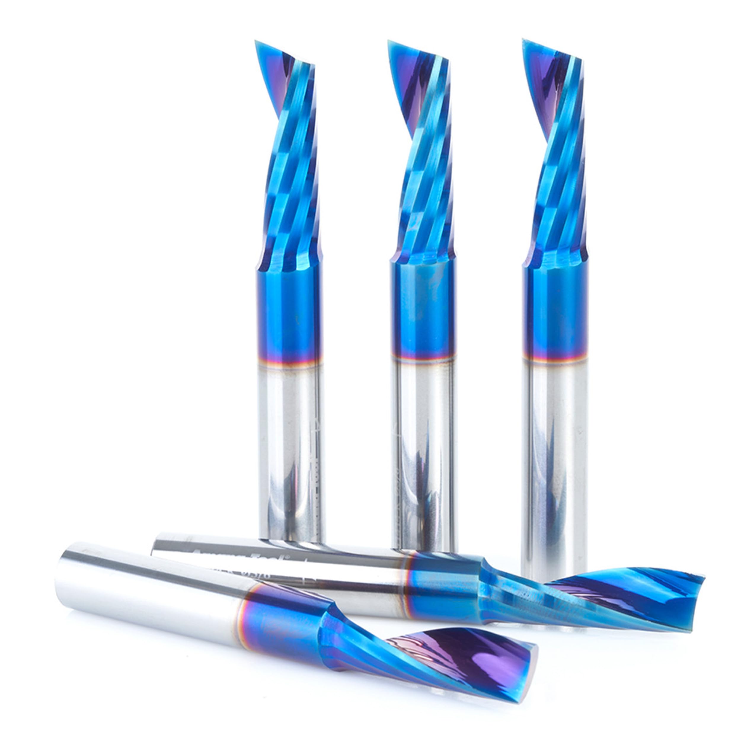 Amana Tool 51414-K-5 5-Pack CNC Spektra Coated SC Spiral O Single Flute Plastic Cutting 3/8 D x 1-1/8 CH x 3/8 SHK x 3 Inch Long Up-Cut Router Bits