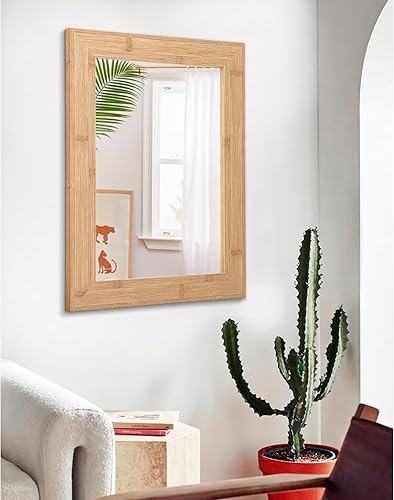 Miniatura 6 de Espejo rectangular con marco de madera rústica para montar en la pared, espejo de pared antiguo para tocador de granja, dormitorio, baño, sala de