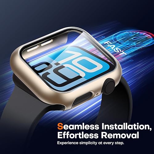 Miniatura 54 de Carcasas Tauri rígida, 2 unidades compatibles con Apple Watch SE Series 6, 5, 4, vidrio templado de dureza 9H integrado, delgada, a prueba
