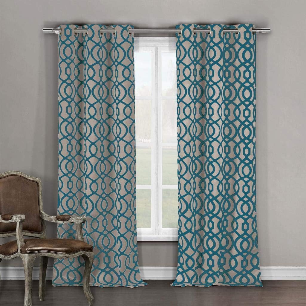 Duck River Textile Harris Heavy Geometric Insulated Blackout Room Darkening Window Curtain Set of 2 Panels, 36 X 84, Teal & Taupe, 2 Piece