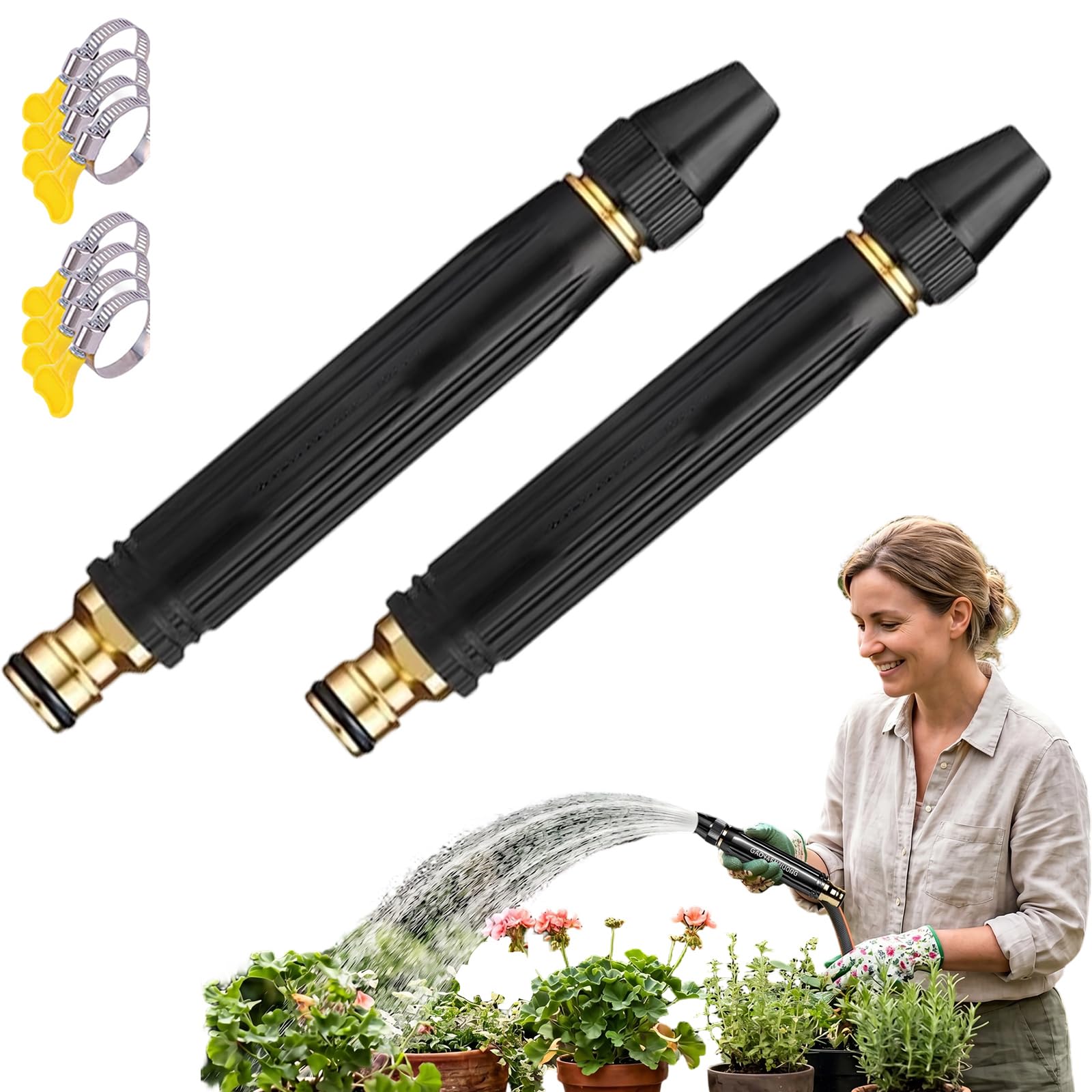 High-Pressure Garden Hose Water Gun, Adjustable Jet Wash Nozzle, Brass Fittings, for Car Washing, Plant Watering and Patio Cleaning (2PCS)