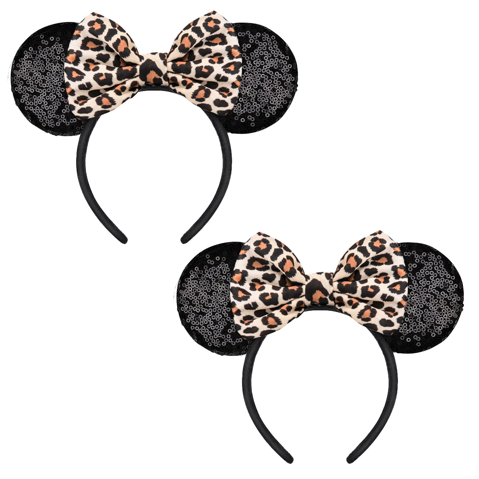 YUNISS 2 PCS Mouse Ears, Shiny Sequin Bow Mouse Ears Headbands for Adult Women Girls Christmas Birthday Party