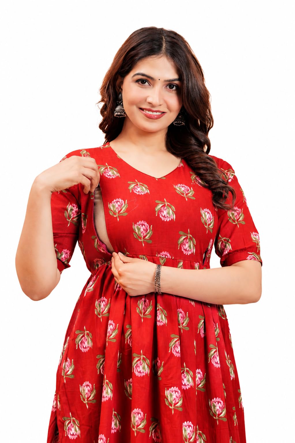 THE Moon Star Women's Cotton Floral Printed Anarkali Maternity Feeding Kurti | Breastfeeding Dress for Mothers | Zipper Feeding Kurti, Nursing Kurti, Comfortable and Trendy Maternity Wear-picture-44