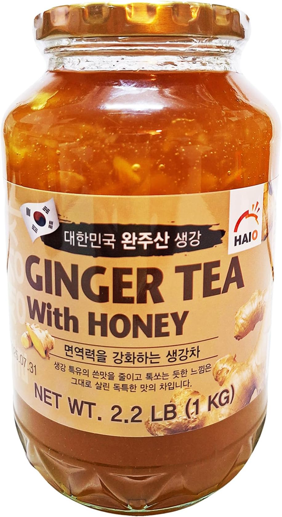HAIO Ginger Tea With Honey - Korean Herbal Tea, 2.2 lb (1 kg) Jar