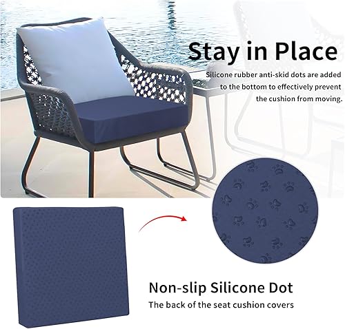 Miniatura 65 de Easy-Going Paquete de 4 fundas de cojín impermeables para patio de 27 x 25 x 5 pulgadas, fundas de cojín de repuesto antideslizantes para asientos