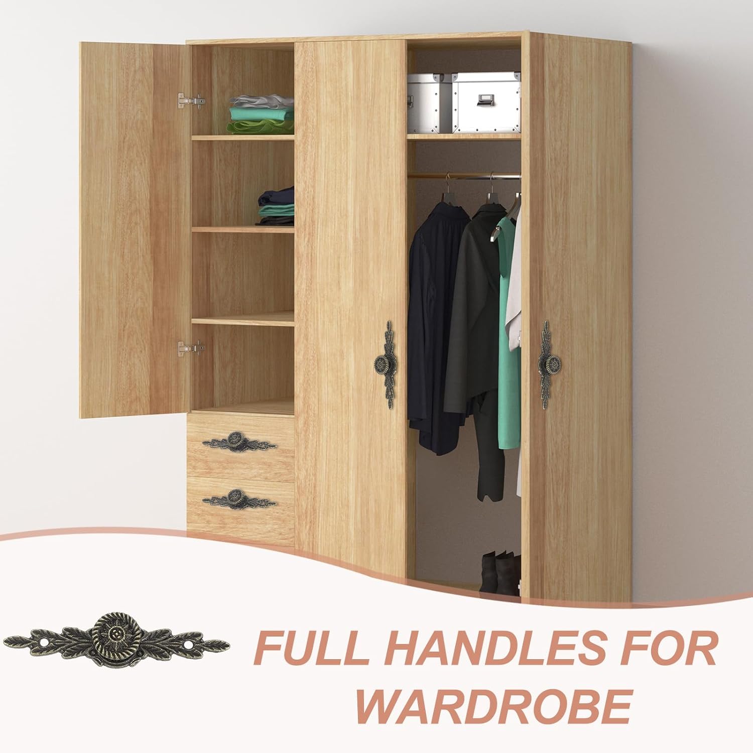 PATIKIL European Flower Handle Pull 2.52x0.55, 6 Pcs Drawer Handles with Screws for Cabinet Wooden Box Case Wardrobe Cupboard Dresser Furniture Hardware, Bronze Tone