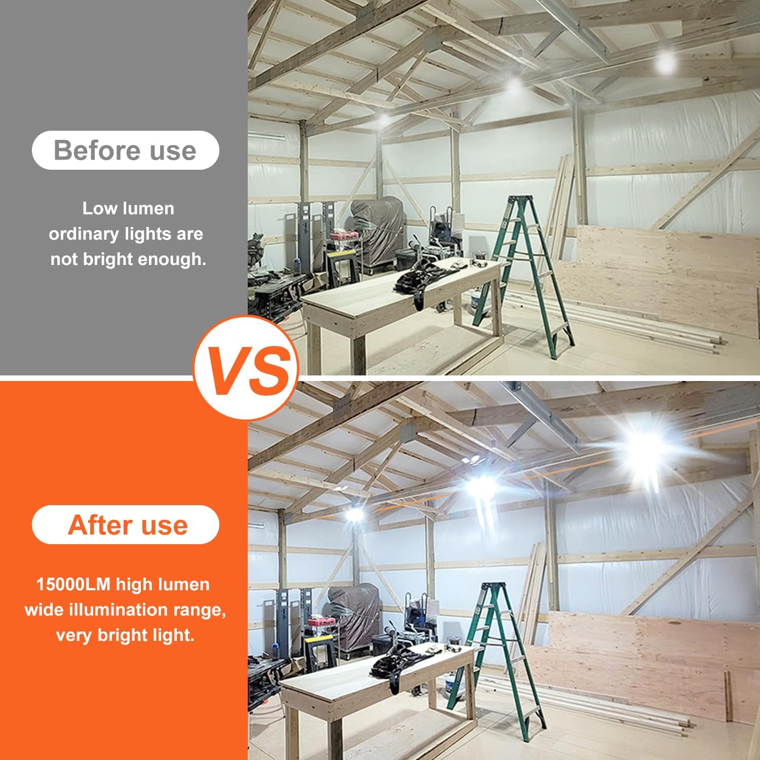 50ft Construction String Lights, 150W LED Industrial Grade 15000LM Super Bright Work String Lights for Construction Sites, Temporary Work, Job site, Indoor and Outdoor Lighting (50ft)