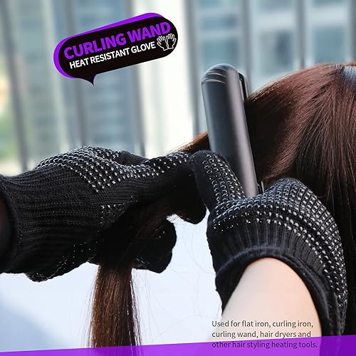 Miniatura 12 de Teenitor 2 guantes resistentes al calor con golpes de silicona, guantes profesionales a prueba de calor para peinar el cabello, rizador, hierro Rosa