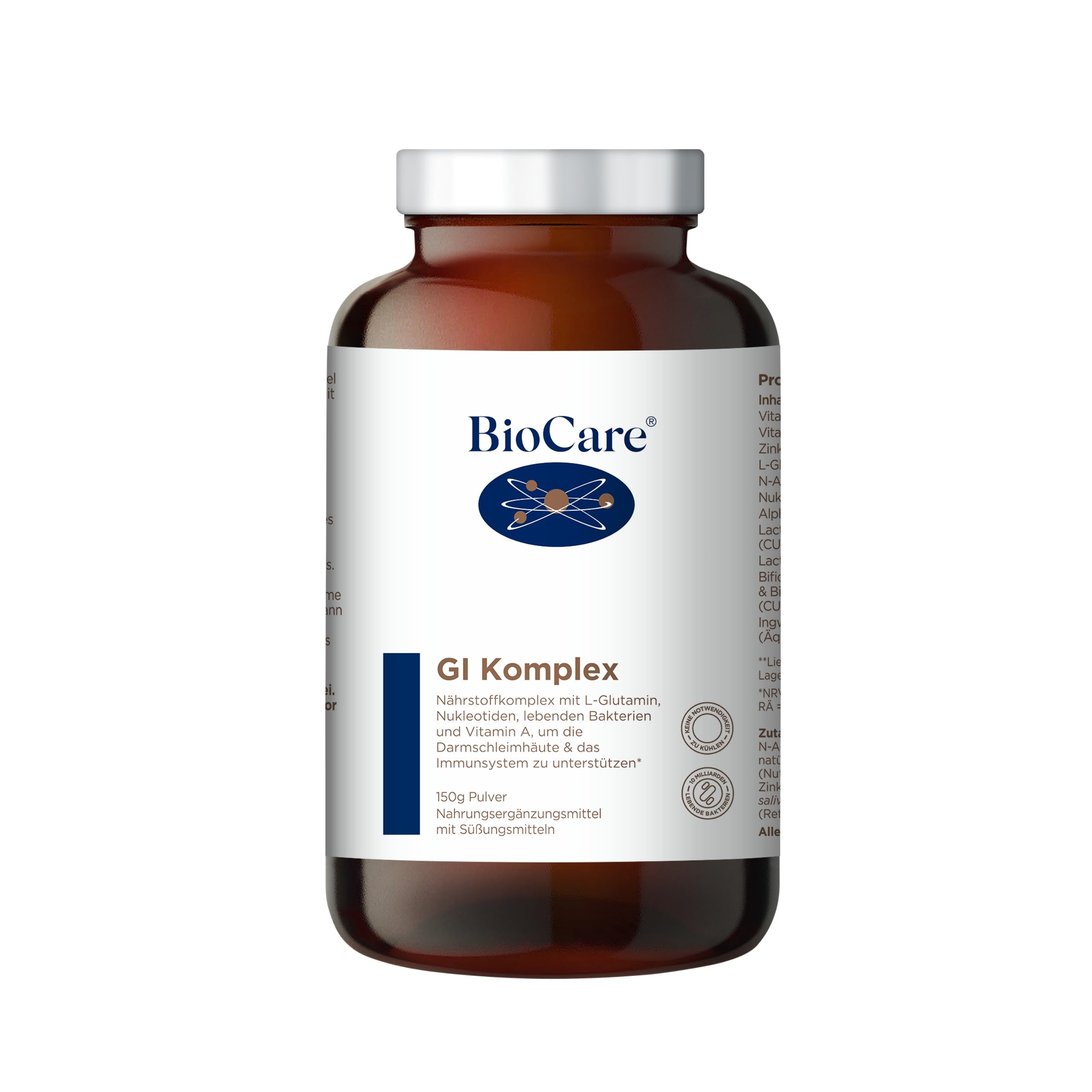 BioCare GI Complex - Nährstoffkomplex mit L-Glutamin, Nukleotiden, lebenden Bakterien & Vitamin A - Erhaltung normaler Schleimhäute & Immunesystem stärken - 150g