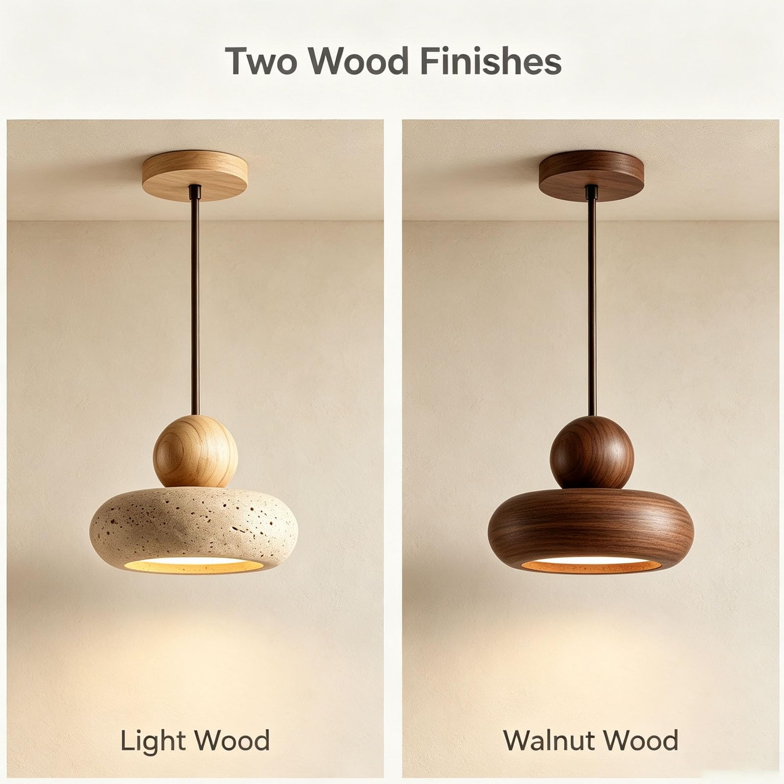 Hängeleuchte im japanischen Stil, rustikale Steinholzlampe for Esszimmer | Handgefertigte Hängevorrichtung mit walnussfarbenen Details for die Inneneinrichtung von Kücheninseln(Warm,Natural)