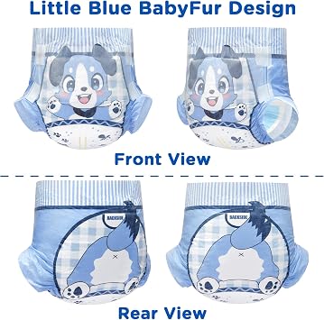 Littleforbig Adjustable Hook-and-Loop Fastener Closure Adult Printed Cloth Back Diaper 2 Pieces - Little Blue BabyFur (Large 36-48)