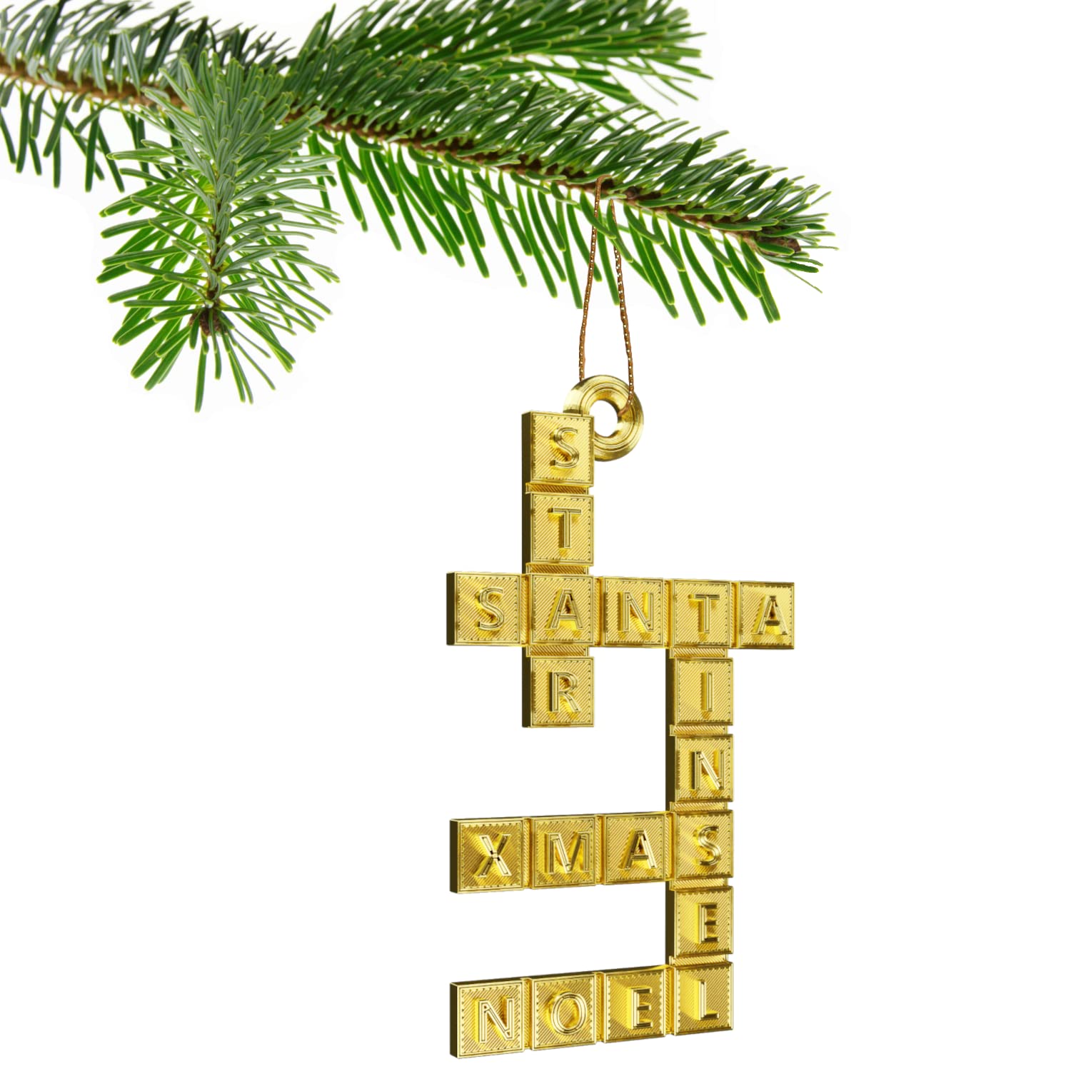 3D Cabin Gold Crossword Puzzle Christmas Tree Bauble Decoration Ornament For Christmas Xmas Noel (Gold)