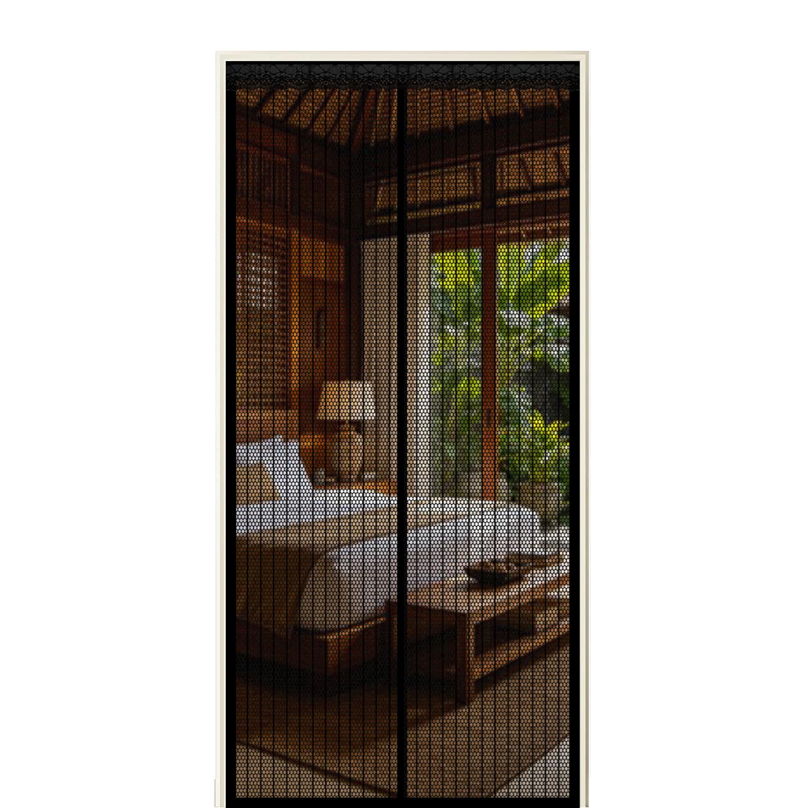 Screen Door 290 x 295 cm Self Sealing Powerful Magnets Magnetic Fly Screen Curtain with Powerful Magnets & Full Frame Magic Tape Suitable for Patio Doors Balcony Bedroom, Black